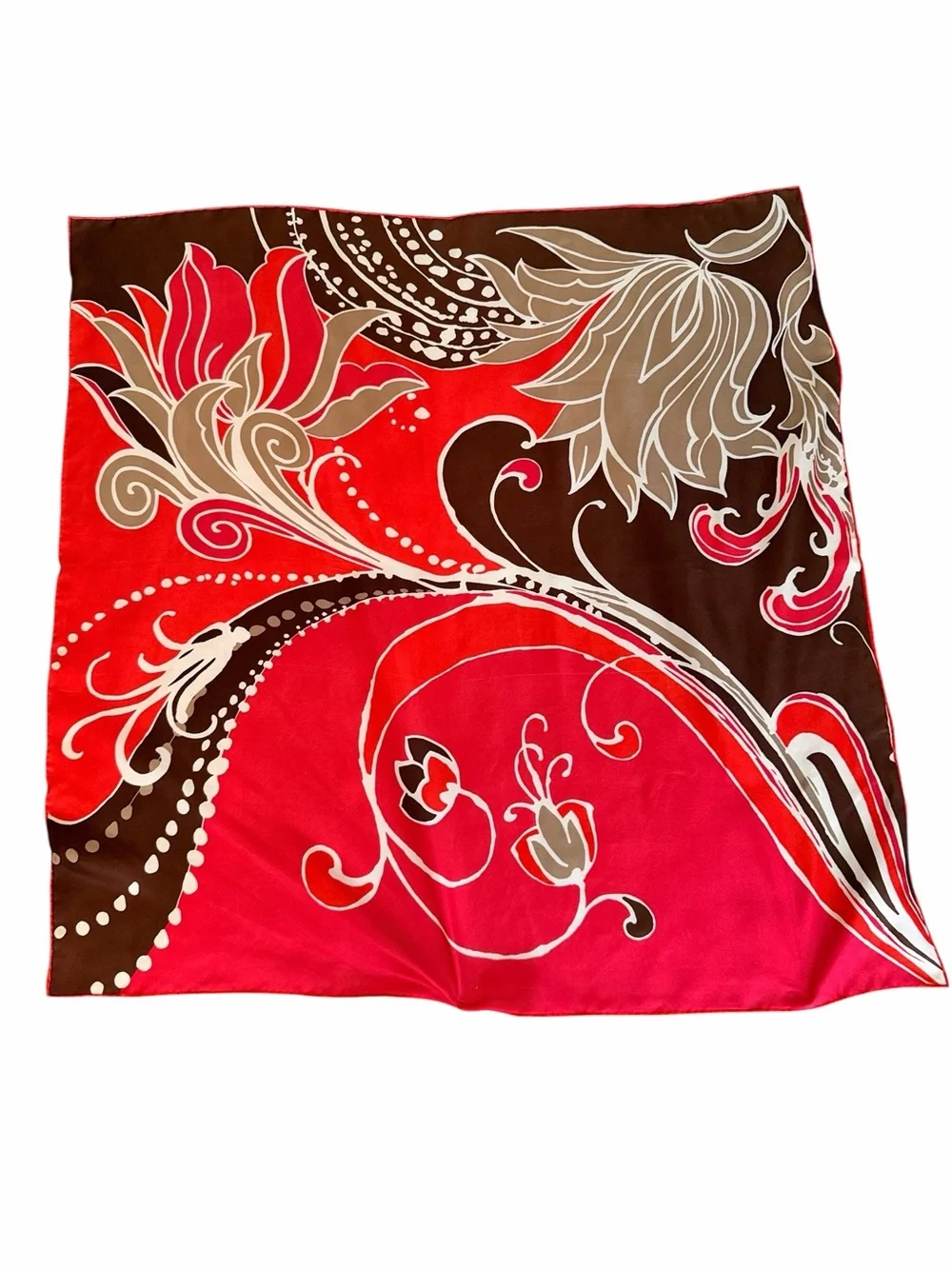 Talbots Brown, Hot Pink, Orange Silk Scarf